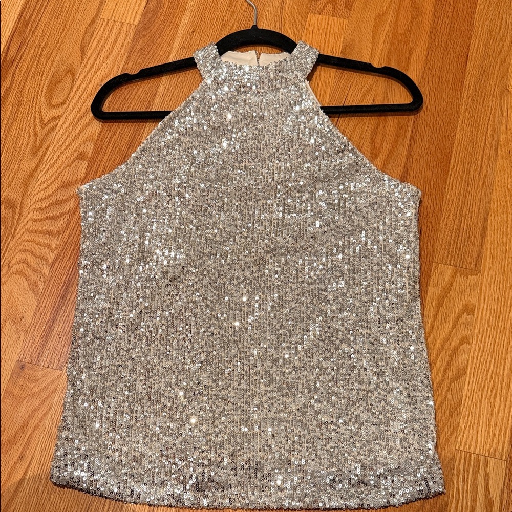 Cable & Gauge Silver Sequin Halter Blouse